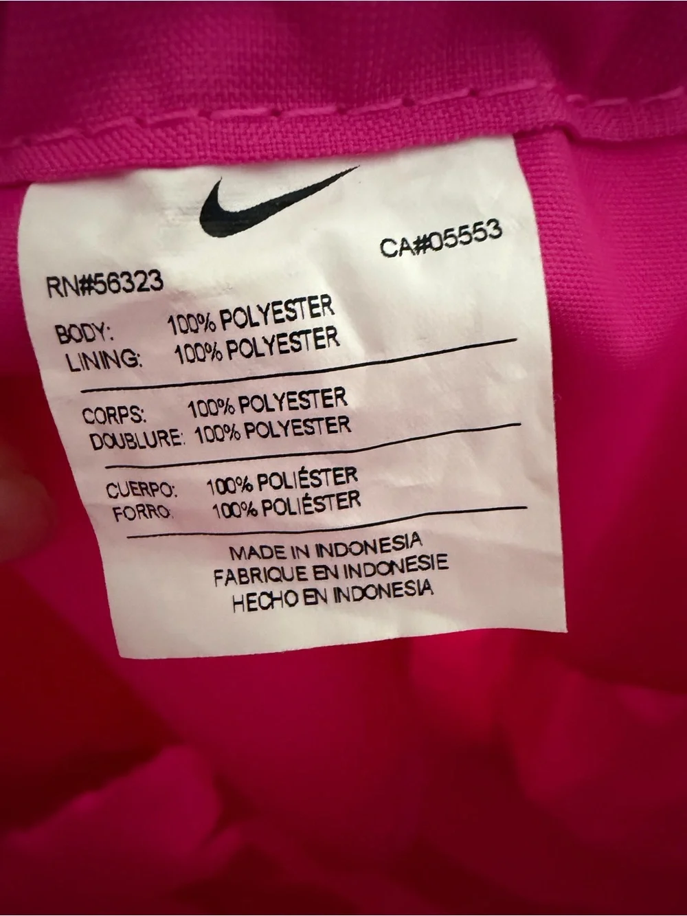 Nike Kids Hot Pink Drawstring Gym Sack with Black Logo Heritage Sackpack